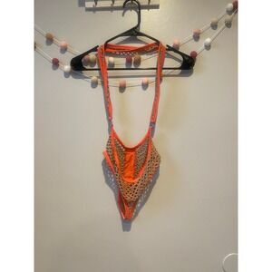 Sexy Body Sling Crotchet Bodysuit Orange Tan